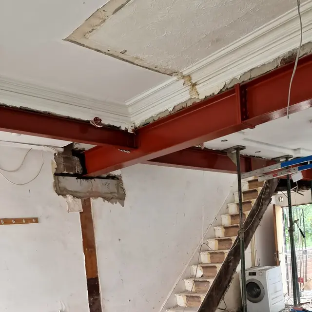 Steel beams installed for an open-plan knock-through